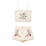 Fongt Women's Explosive Knitted Embroidered Small Color Daisy Sling + Shorts Set
