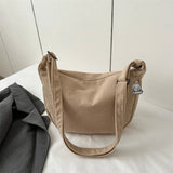 Solid Color Corduroy Shoulder Bag-Outfit