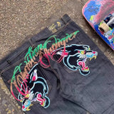 Autumn New Tiger Pattern Printed Jeans Men's High Street Fashion Slim Straight Trousers-Outfit