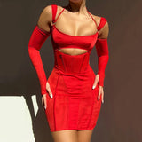 Sexy Backless Mesh Sheer Corset Dress-Outfit