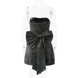Black Glitter Removable Bow Tube Mini Dress-Outfit