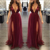 Women's Deep V Neck Sleeveless Elegant Formal Prom Long Maxi Cocktail Party Ball Gown Bandage Blackless Dress Red Black