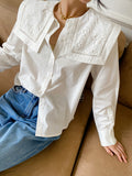 New Style White Shirt Women Long Sleeve French Design Sense Big Collar Temperament Commuting Korean Version Of Women's