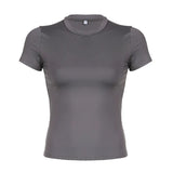 Simple Basic Round-Collar Short-Sleeved T-Shirt 2024 New Summer Ins Trend Solid Color Slim And Thin Casual Blouse-Outfit