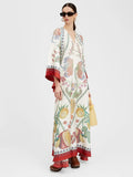 Fongt Women's New Summer Printing Seven-Sleeve Collar Dress