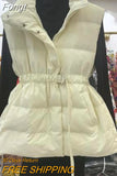 Jacket women 2023 Casual Stand Collar Loose Belt Sleeveless Vest Black Single Breasted Long Parka Overcoat