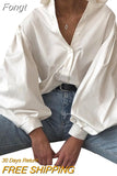 Women Solid Color Blouses, Lapel Neck Lantern Sleeve Buttons Shirts, Spring Fall Tops Daily