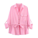 Fongt Women's 2025 Summer Drawstring Long-Sleeved Shirt + Casual Pants Set Women's B88851/2F