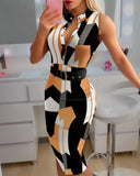 Button Sleeveless Belt Casual Midi
