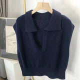2022 New Pullovers Striped Sleeveless Knitted POLO Collar Wild Spring Autumn Women Sweaters Short Vests