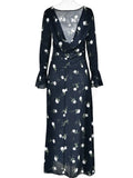 Chiffon Floral Print Long Sleeve Backless Maxi Dress High Split Elegant Slim Evening Dress 2023 Autumn Outfits-Outfit