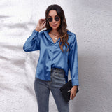 Fongt Shirt Women's Denswear Simulation Silk Long-Sleeved Shirt New Women's Clothing