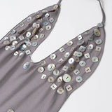 Fongt Summer New Sexy Hanging Neck Bare Back Lotus Leaf Side Dress Dress