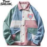 Hop Streetwear Jacket Color Block Patchwork Heart Jacket 2022 Men Autumn Harajuku Cotton Casual Jacket Coat Pockets