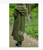 Fongt Knitted Sweater Women Loose Sesame Braided Lazy Hooded Long Cardigan