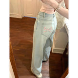 Denim Pink Pocket Bow Embroidery Jeans-Outfit