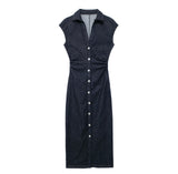 New Summer Style Midi Slim Shirt Dress 0779064-Outfit