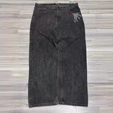Jeans High Street Goth Vintage Casual Loose Printed Wide-Legged Trousers-Outfit