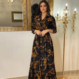 Fongt 2025 Spring And Autumn New Middle East Women's Shang French Elegant Dress Vintage Printed