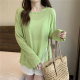 Fongt Fork Sunscreen Long-Sleeved T-Shirt For Women 2023 New Solid-Color Top Loose Air-Conditioning Hooded Summer Bottoming
