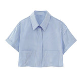 Women's Wear New Striped Poplin Short Shirt 3615180-Outfit