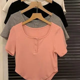 Fongt T-Shirt Female 2024 Summer New Korean Version Show Slim Inside Students Slim Students Thread Button Jacket