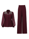 Fongt Famous Yuan Two Sets Of 2025 Autumn New Diamond V-Neck Splicing Mesh Suit High-Waisted Trousers Suit Female