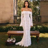 Fongt Shoulder Horn Sleeve Long Bag Hip Dress Gentle Elegant Temperament Boobs Waist Tugtail Dress