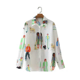 Women Vintage Print Oversized Chiffon Shirt Long Sleeve Chic Female Casual Loose Shirt