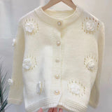 Three-Dimensional Rose Round-Neck Knitted Cardigan Autumn And Winter New Loose Lazy Button Sweater Jacket-Outfit