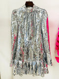 STREET Newest 2023 Designer Fashion Women's Long Sleeve Glitter Sequined Ruffles