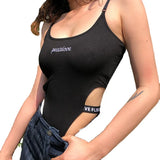 Fongt Summer Women's Solid Color Slim Fashion Letter Embroidered Slip Jumppiece Female-Outfit