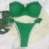 Micro Bikini Women Yellow Strapless Mesh Push Up Swimwear Sexy Solid Cut Out Brazilian Bathing Suit Thong Swimsiut