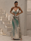 Summer Backless Sexy Maxi Dress Spaghetti Strap Metallic Bodycon Dress Elegant Party Evening Long Dresses for Women