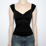 Solid Color Ruffled Short Sleeve Tee-Outfit