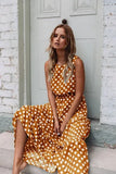 O Neck Sleeveless Boho Polka Dot Print Maxi