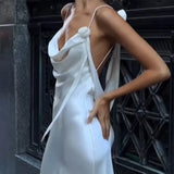 White Satin Strap Backless Maxi Dress-Outfit