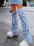 Casual Denim Pant Legs For Women Loose Solid Lace Up Minimalist Pants Leg Female Summer Fashion Accessories