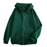 Fongt Flat Hooded Ins College Windy Loose Zipper Thick Hooded Coat
