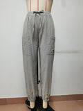 Loose High Waist Button Cotton And Linen Trousers