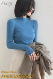 Half-Thigh Collar Sweater Women Korean Long Sleeve Slim Knitted Undershirt Fashion Elegant Casual Soft Basics