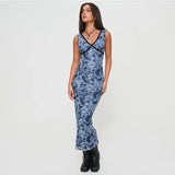 Fongt New Women's Fashion Retro Print Sexy Back Strap Slim Hip