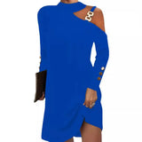 Fongt Explosion Autumn Simple Metal Buckle Hanging Neck Button Dress Women's