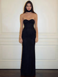 Brilliant Silk Off Shoulder Ruched Sleeveless Backless Women's Sexy Maxi Dress Elegant Slim Evening Dress New-Outfit