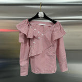 Fongt Casual Wind Shirt Women 2025 Spring New Temperament Irregular Lotus Side Button Splicing On The Shoulder