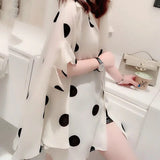 Lady Korean Loose Shirt Casual Turn-down Collar Stylish Polka Dot Printed Women's Clothing Summer Single-breasted Blouse-Outfit