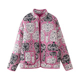 Fongt Women's Explosion French Vintage Printed Cotton Coat