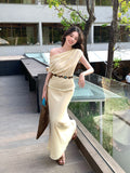 Fongt Xixi 2025 Spring And Summer Temperament Retro T-Shirt + High Waist Half-Dress Two-Piece Suit Woman 89322