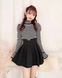 Lolita Black Skirts Women Spring Autumn New Radian Waistline Slim Short Pleated Female Mini Culottes-Outfit