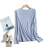 Women Casual Long Sleeve T-Shirts Spring Autumn Solid Pullovers Elastic Tees Shirts Female Streetwear Base Cotton Tees Top-Outfit